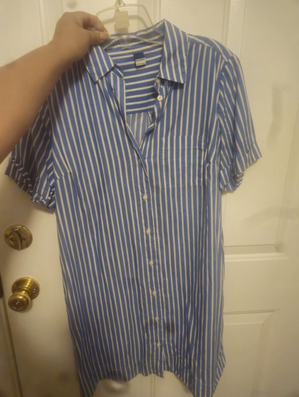 Blue and White Striped Men's Button-Up Shirt